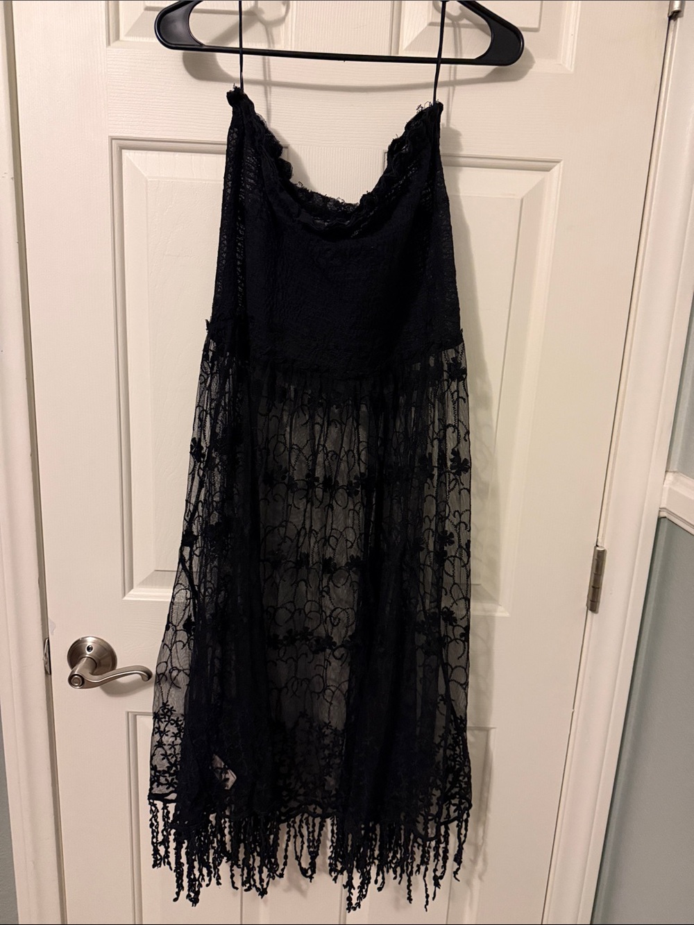 Intimately Free People Strapless Tube Top Black Lace with Fringe Midi dress